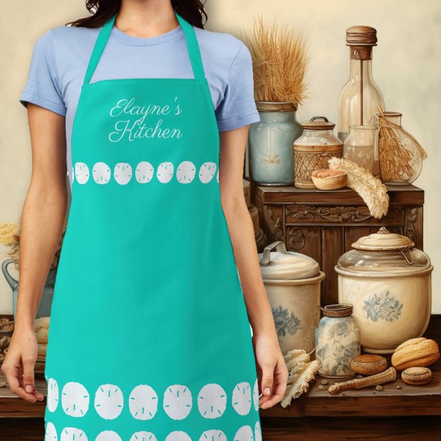 Sand Dollars Personalised Turquoise Kitchen Apron (Creator Uploaded)