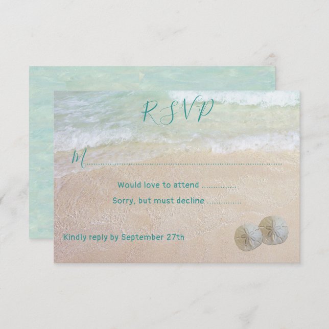 Sand Dollars RSVP Beach Scene Wedding RSVP Invitation (Front/Back)