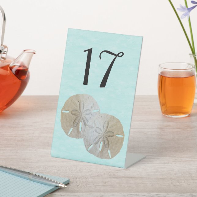 Sand Dollars Wedding Table Number Cards Pedestal Sign (In SItu)