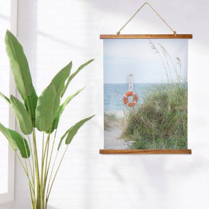 Sand Dune and Life Ring Seashore Photographic Hanging Tapestry