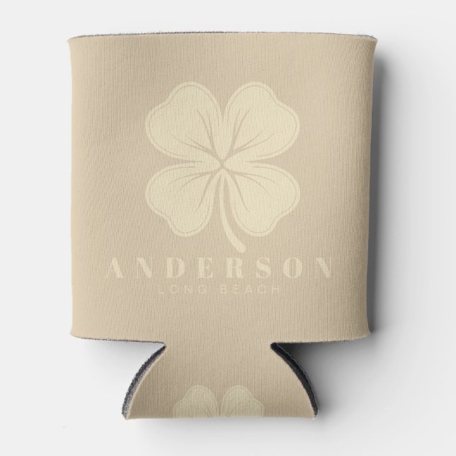 Sand Dune Four Leaf Clover with Name Can Cooler (Front)