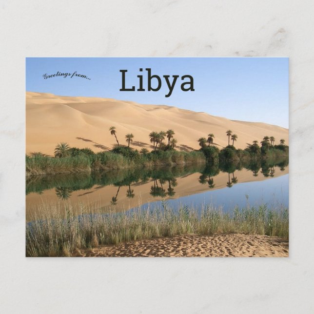Sand Dunes and Oasis in Wadi al Hayaa Libya Postcard (Front)