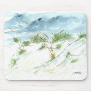 Sand dunes beach seascape nautical watercolor art mouse mat