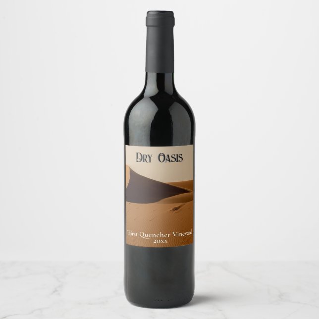 Sand Dunes Desert Landscape 2 Text Areas Wine Label (Front)