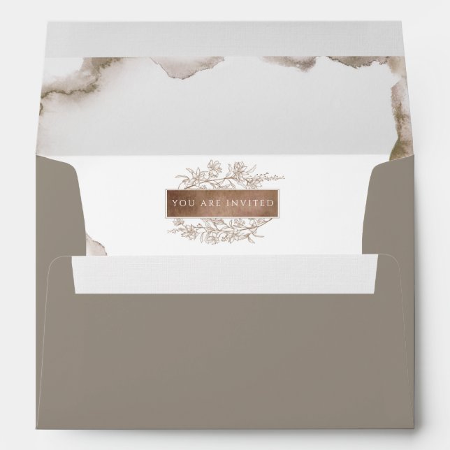 Sand, Elegant Monogram, Earthy Watercolor Wedding Envelope (Back (Bottom))
