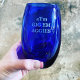 Sand Etched Sapphire Blue Stemless Wine Glass
