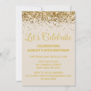 Sand & Gold Glitter 50th Birthday Let's Celebrate Invitation