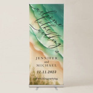 Sand Green Ocean Beach Watercolor Signature Retractable Banner