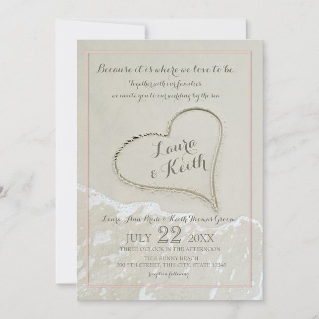 Sand Heart Beach Wedding Invitation (Front)