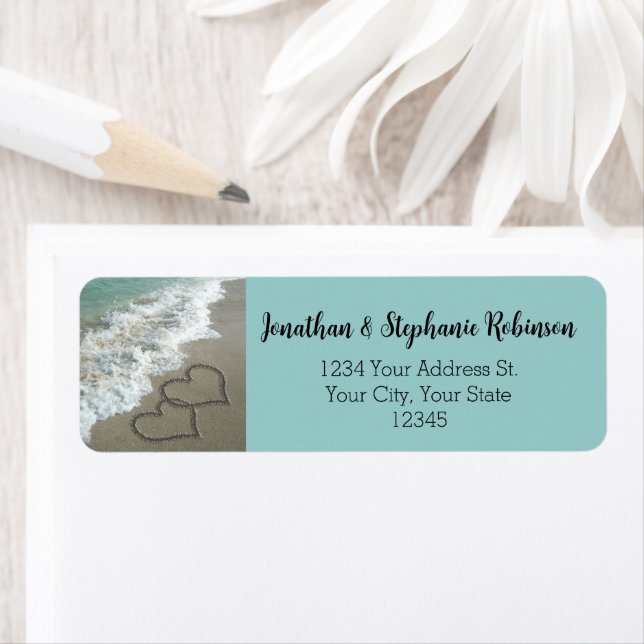 Sand Hearts Beach Return Address Label (Insitu)