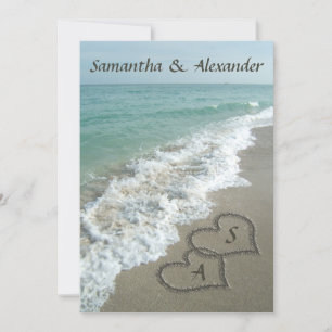 Sand Hearts Initials, Beach Destination Wedding Invitation