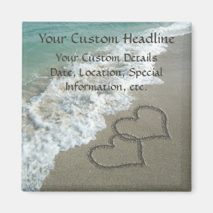 Sand Hearts on Beach, Romantic Save the Date Magnet