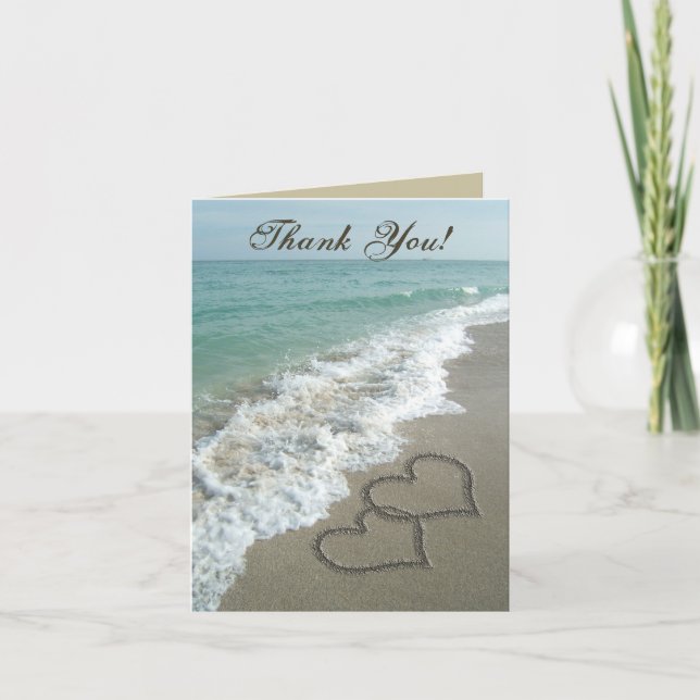 Sand Hearts on Beach, Thank You Cards (Front)