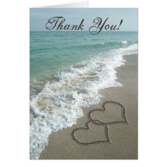 Sand Hearts on Beach Thank You Note Card