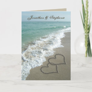 Sand Hearts on Beach Wedding Invitation Folded
