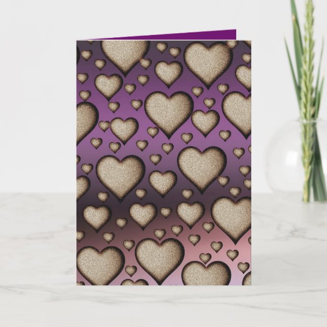 Sand Hearts on purple Background Holiday Card (Front)