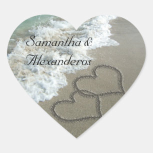 Sand Hearts on the Beach Envelope Seal Sticker