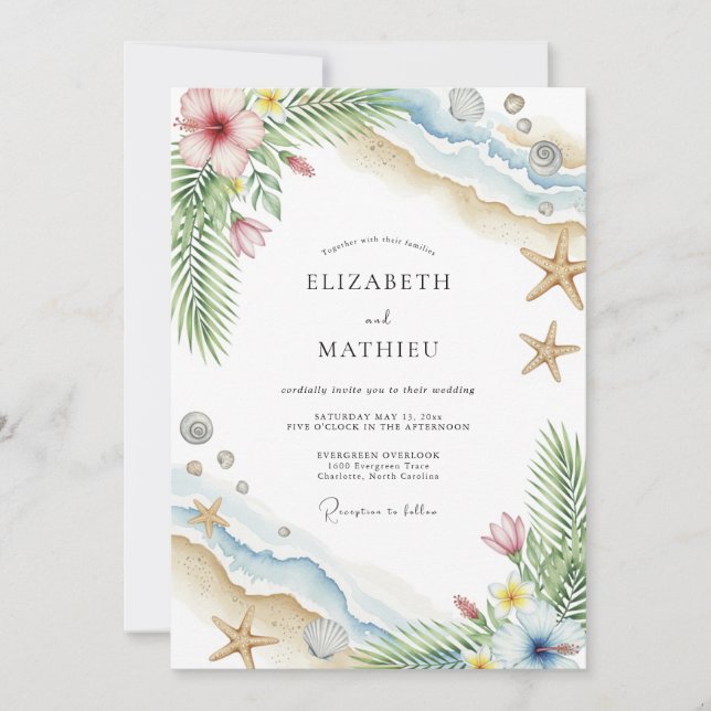 Sand Idyllic Coastal Wedding Invitation (Front)