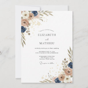 Sand Indigo Peony Wedding Invitation