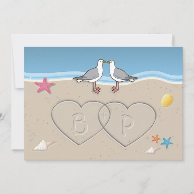 Sand Initials Beach Themed Wedding Invitations (Front)