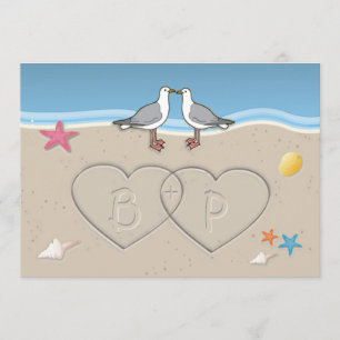 Sand Initials Beach Themed Wedding Invitations