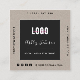 Sand Kraft Paper Add Logo Qr Code Social Media Square Business Card
