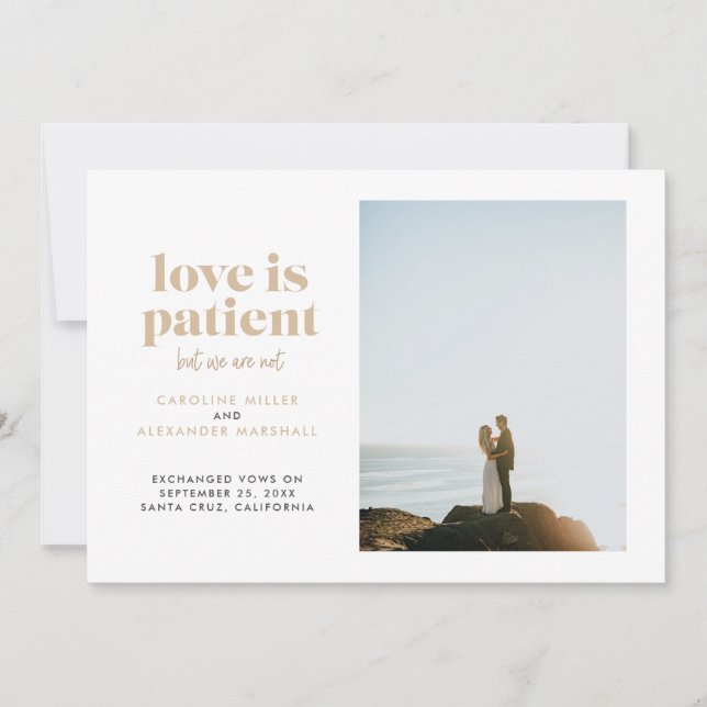 Sand Love is Patient But We Are Not Elopement Announcement (Front)