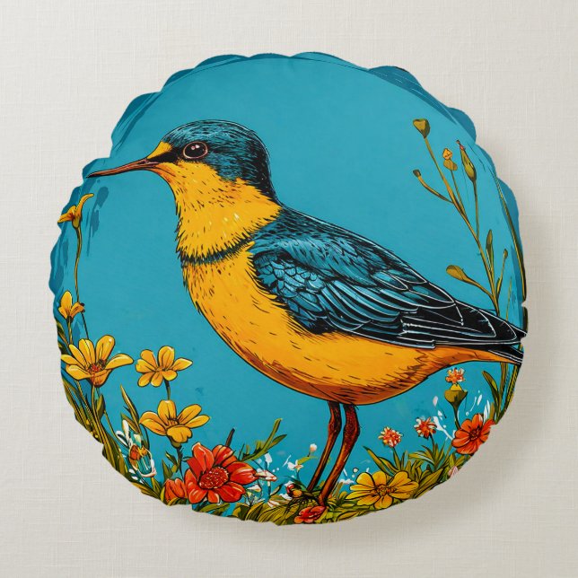 Sand martin bird round cushion (Front)