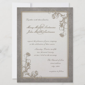SAND Metallic Effect Floral Border Changeable BG Invitation
