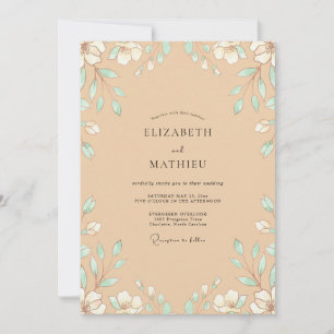 Sand Mint Leafy Wedding Invitation