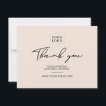 Sand | Modern Lettering Business Thank You Card<br><div class="desc">This simple business thank you card design features stylish typography "Thank you" and custom text with social media icons. Perfect insert card for your product packaging. More business stationery designs available at my shop BaraBomStudio.</div>