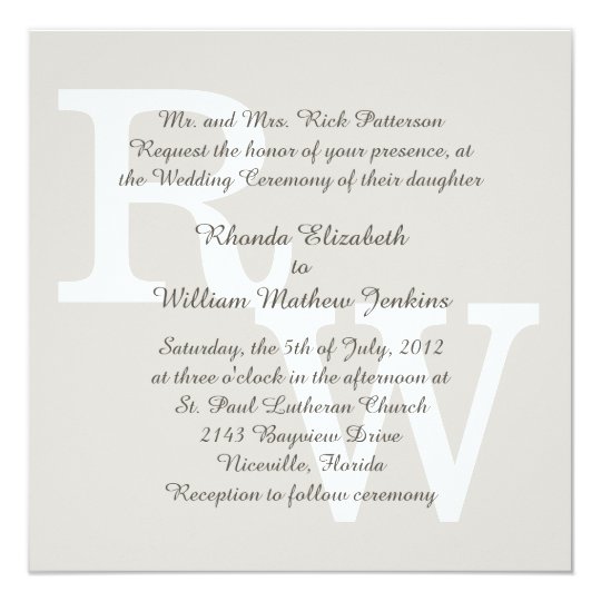 Sand Modern Monogram Wedding Invitation
