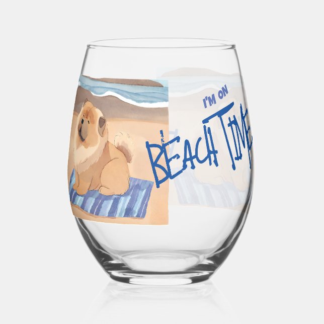 SAND N' SEA  Chow Chow dog  Stemless Wine Glass (Front)