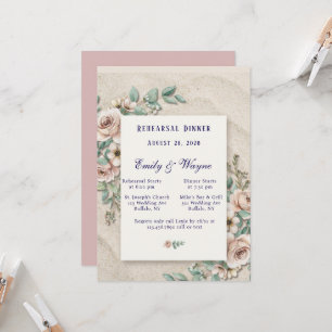 Sand Off-White with Pink Floral Rehearsal Dinner Invitation