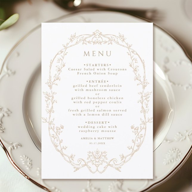 Sand Ornate Floral Frame Wedding Menu (Creator Uploaded)