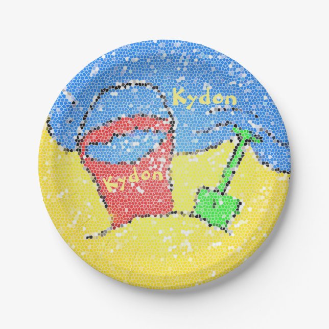 Sand pail shovel beach cute children's party paper plate (Front)