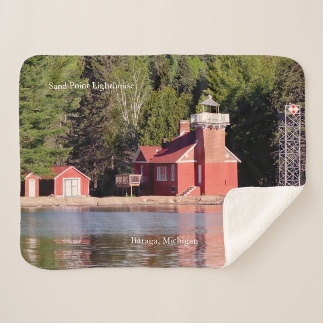 Sand Point Lighthouse Baraga sherpa blanket (Front (Horizontal))