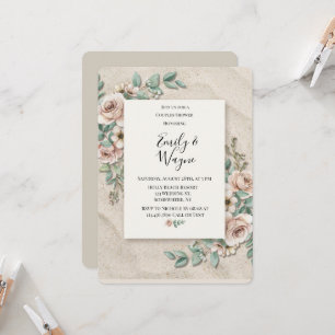 Sand Sage Green Floral Couples Shower Invitation