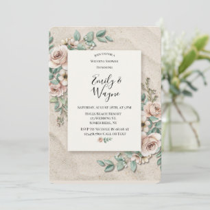 Sand Sage Green Floral Wedding Shower Invitation