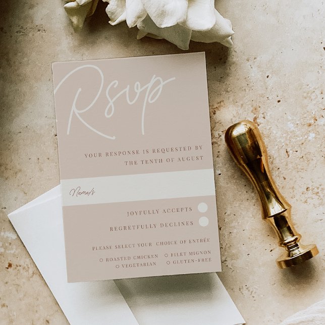 Sand | Script Watermark Meal Choice Wedding RSVP Card (Creator Uploaded)