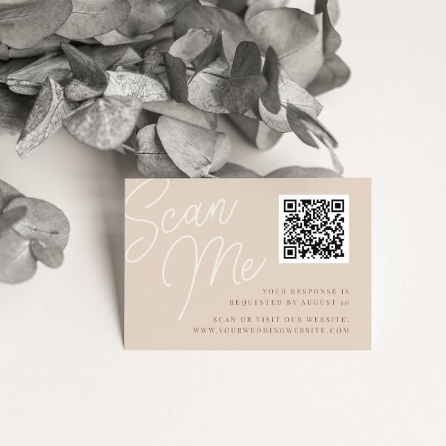 Sand | Script Watermark QR Code RSVP Enclosure Card (Creator Uploaded)