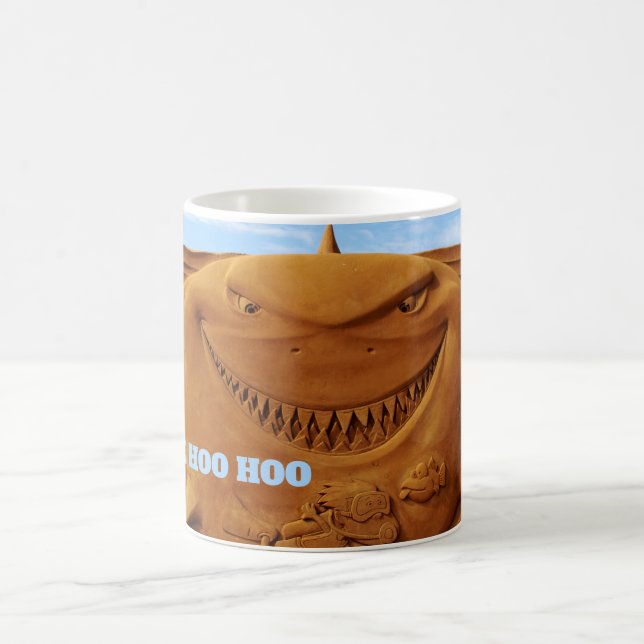 Sand sculpture shark hoo hoo coffee mug (Center)