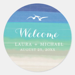 Sand, Sea and Seagulls Beach Wedding  Classic Round Sticker