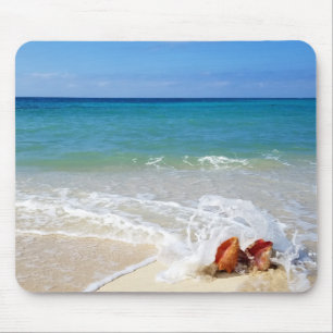 Sand Sea Beach Waves over Seashells OR Your Photo Mouse Mat