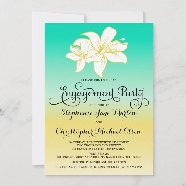 Sand & Sea Hibiscus Colour Ombre Engagement Party Invitation (Front)