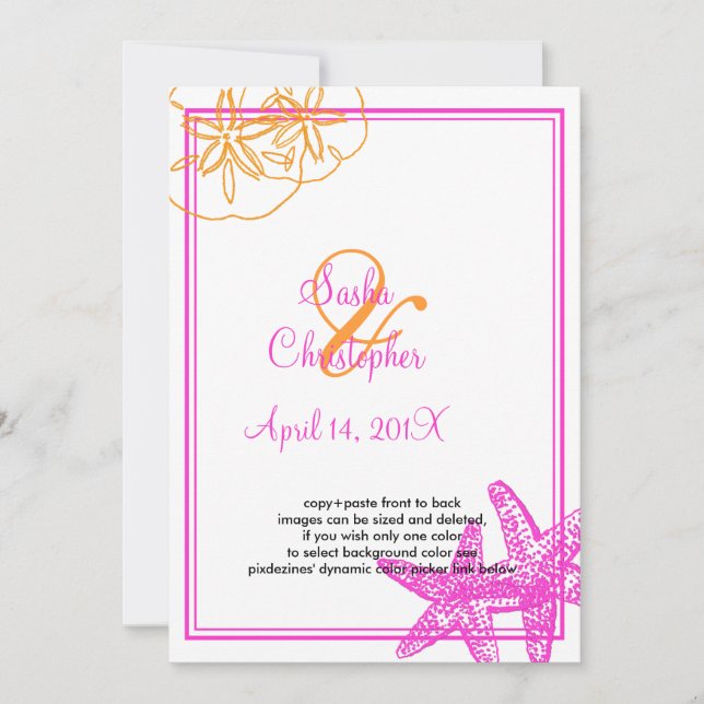 Sand+Sea/orange+fuschia/ Wedding Invitations (Front)