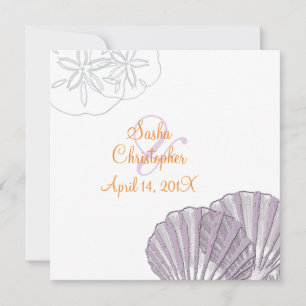 Sand+Sea/purple+orange/ Wedding Invitations