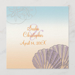 Sand+Sea/purple+orange/ Wedding Invitations