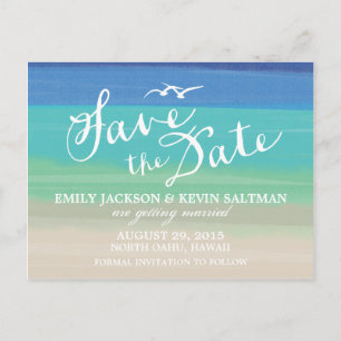 Sand, Sea & Seagulls   Painted Ocean Save the Date Announcement Postcard