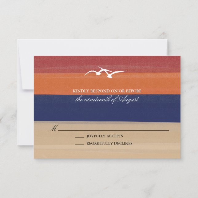 Sand, Sea & Seagulls | Painted Ocean Wedding RSVP (Front)
